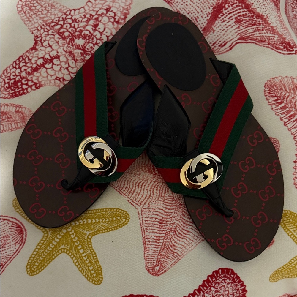 Gucci Red and Green Logo Sandals worn literally once